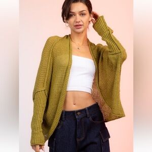 New green very J crochet light cardigan open S M L